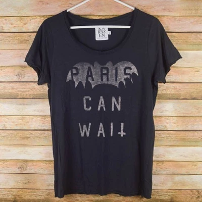 Zoe Karssen Womens L Batman Paris Can Wait Bat Tshirt Tee Top Short Sleeve Black - Image 1 of 4