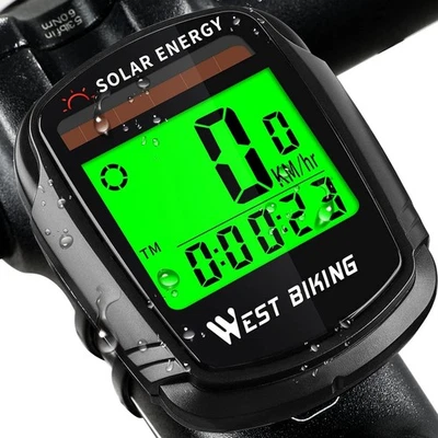 Fahrradcomputer Solar kabellos  LCD Fahrrad Tacho mit 22 Funktionen - Bild 1 von 2