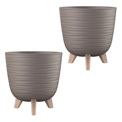 ENGELLAND 2 x Blumentopf Kübel mit Füßen & Bewässerungssystem Braun Ø 20 cm - Bild 1 von 4