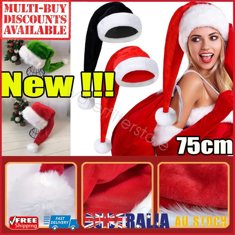 75cm Long Christmas Hat Santa Caps Plush Santa Claus Hat Cap Xmas Party Costume - image 1 of 4
