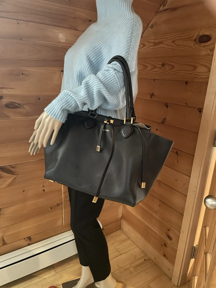 Michael Kors Collection Miranda Black Leather Tote Crossbody Bag Large - Image 1 of 4