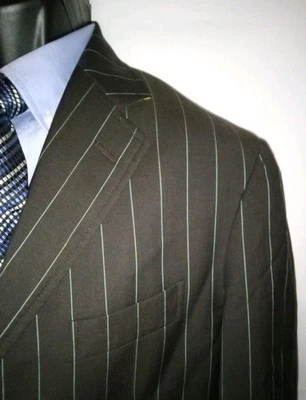 Etro 3BTN Wool Suit Pinstripe Brown & Blue Eu Sz 52 Made In Italy US Sz 42 - Image 1 of 4