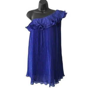 Pleated Chelsea & Violet One Shoulder Blue Dress Small Holiday Party Dress NEW - Picture 1 of 7