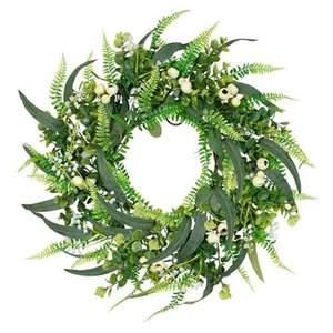 inch Boxwood Berry Wreath for Front Door Spring Wreath with Big White 24 Green - Picture 1 of 7