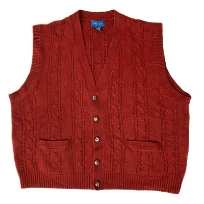 Vintage Town Craft Cable Knit V-Neck Sweater Vest XXL Grandpa Maroon Burgundy - Image 1 of 4
