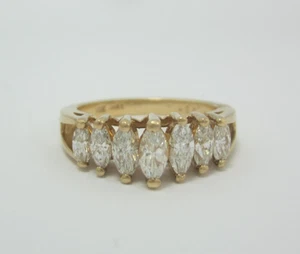 HERMOSO ANILLO DE DIAMANTES MARQUESA DE 7 PIEDRAS ORO AMARILLO 14K (TALLA 5,75) .99CT.  4.1G - Imagen 1 de 7