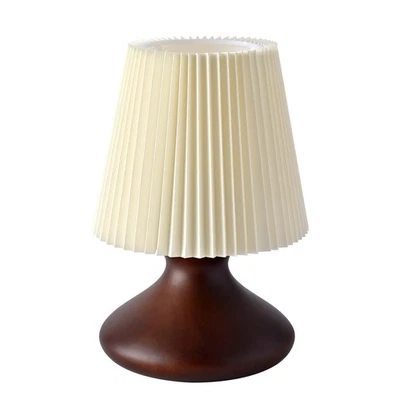 Small Table Lamp with Wooden Base, Pleated Shade Mini Bedside Wood Lamp, Vian... - Image 1 of 4