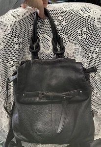 Aimee Kestenberg Black Leather Buckled Front Flap Braid Handle Backpack 50 - Picture 1 of 18