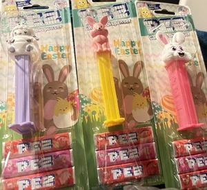 2025 Set of 3 Happy Easter PEZ Dispeners Sitting Bunny Floppy Bunny - Picture 1 of 1