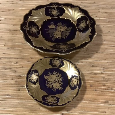 EN VENTA Plato Grande Vintage Original Real Weimar Cobalto Jutta y 1 Plato de Postre. Foto 1 de 4
