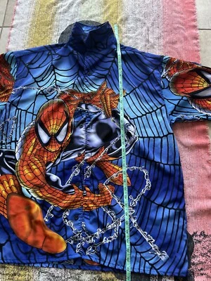 Marvel Changes Spider-Man Web Slinging Vintage Blue AOP 2001 Button Shirt XL - Image 1 of 4