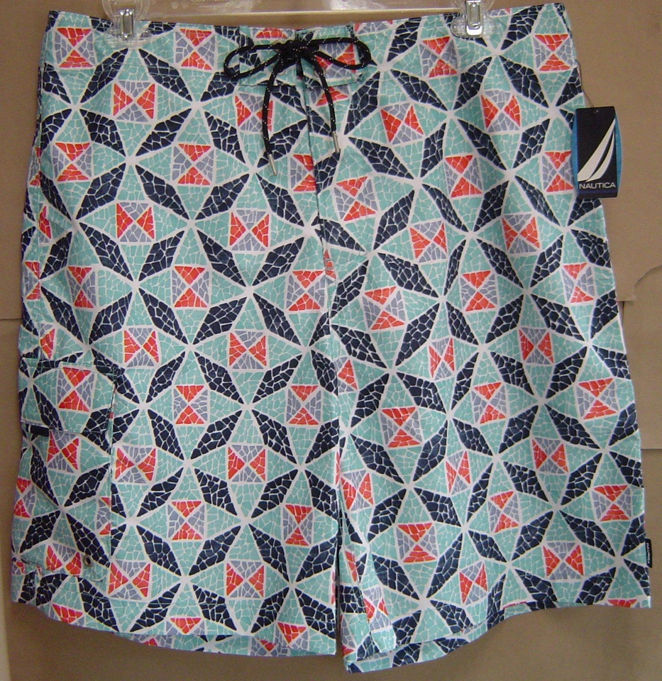 Mens 36 NAUTICA Swim CARGO Board Shorts 36W Jade Surf T02303