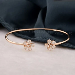 Pear Round Lab Grown CVD Diamond Cuff Bangle Fine Bracelet 14k Rose Gold 1.42 Ct - Picture 1 of 10