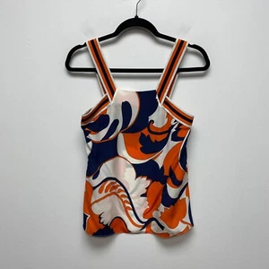 Trina Turk Womens Orange Blue Printed Silk Square Neck Sleeveless Tank Top XS - Picture 1 of 7