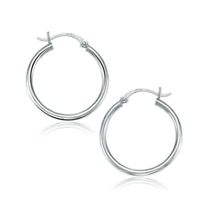 Pendientes de aro pulidos en oro blanco de 14k (2x25mm) - Imagen 1 de 1