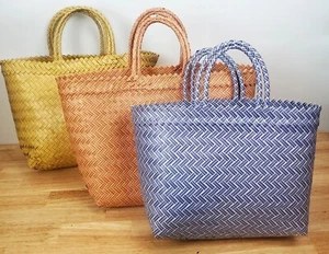 Rattan Summer Handbag Hand Woven Straw Tote Raffia Bucket Bag Purse Pink Blue + - Picture 1 of 11