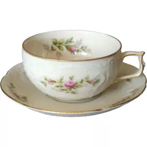 Juego de tazas planas y platillos Rosenthal Continental Sanssouci con borde dorado marfil rosa - Imagen 1 de 4