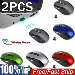 2 Wireless Optical Mouse Mice 2.4GHz USB Receiver For Laptop PC Computer DPI USA - Picture 1 of 18