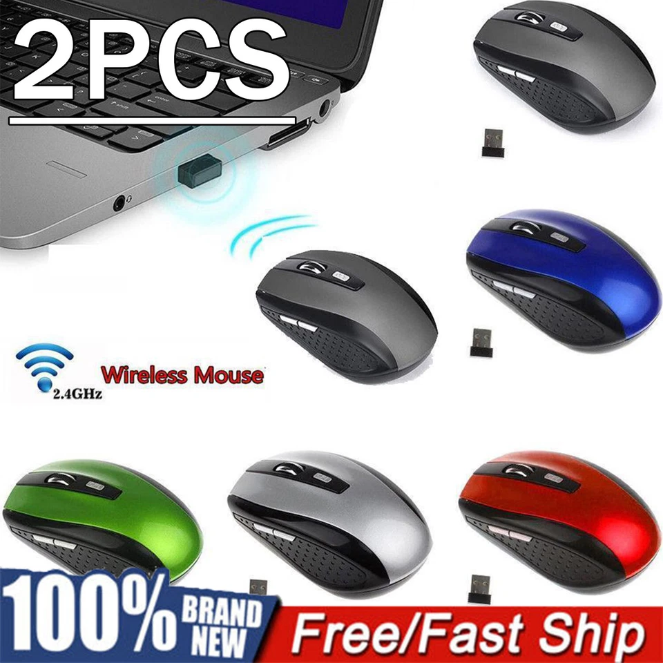 2 Wireless Optical Mouse Mice 2.4GHz USB Receiver For Laptop PC Computer DPI USA - Image 1 of 4