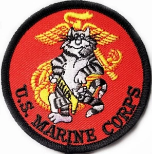Marine Corps Patch U.S. MARINE CORPS w Tomcat on Eagle Globe Anchor in Red USMC - Picture 1 of 1