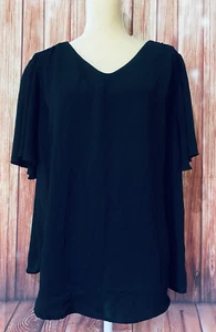 Women’s 2X Blouse Zenana Black Short Wide Flowy Sleeves U Neck Silky  - Picture 1 of 12