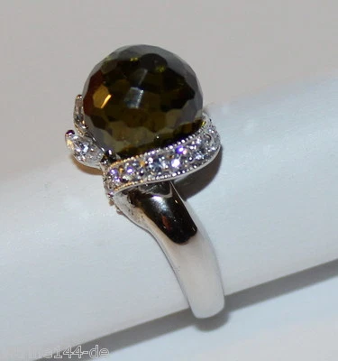 verspielter RING Spinell olivgrün+ Zirkonia weiß 925 Silber rhodiniert Größe 56  - Bild 1 von 3