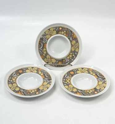 Sango Aquarius Tradewind 218 Saucers 3 Pc Yellow Orange Brown Floral 5.75" - Image 1 of 4