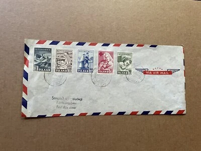 Iceland 1949 FDC +Semi-Postal Charity Set #B7-B11 +06/08/49 +Unaddressed - Image 1 of 2