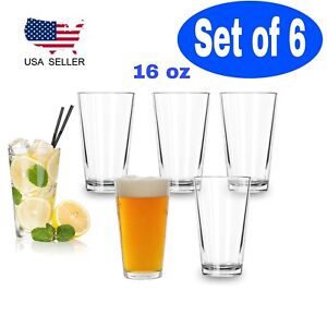 Set Of 6 Premium Beer Pint Glasses 16 oz Cocktail Mixing Glasses Beverage Cups