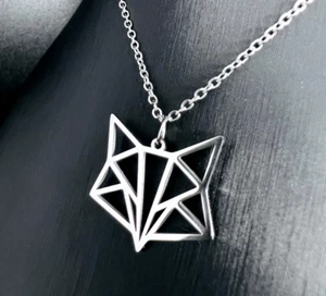 Geometrischer Rot Fuchs Kopf Fox Anhänger Edelstahl Kette Damen Schmuck C10B - Bild 1 von 3