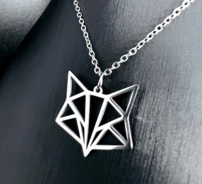 Geometrischer Rot Fuchs Kopf Fox Anhänger Edelstahl Kette Damen Schmuck C10B - Bild 1 von 3