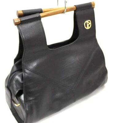 De Colección Nazareno Gabrielli Italia Cuero Negro Bolso Cartera Único Años 70  Foto 1 de 4