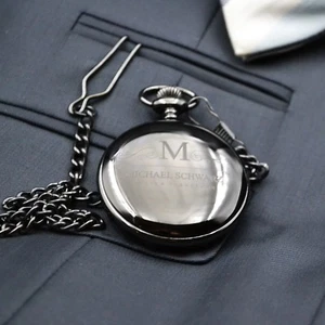 Taschenuhr mit Gravur beidseitig in Farbe Schwarz Taschanuhr AURUM - Bild 1 von 10
