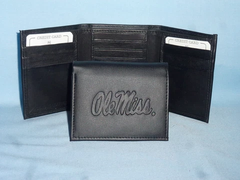 OLE MISS Mississippi REBELS    Leather TriFold Wallet    NEW    black 3  m3 Cover