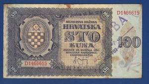 100 Kuna 1941. Croatia banknote WW2, Serbian stamp - UNISTITI ! - Picture 1 of 2