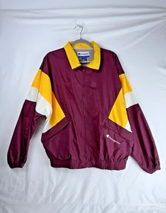 Vintage Champion Windbreaker Track Jacket Maroon Yellow White Size L - Picture 1 of 13