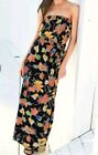 NEXT Ladies Bandeau Style Floral Print Black Maxi Dress Side Splits Size UK 6
