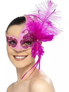 Sexy Halloween rosa lila Karneval Engel Maskerade Ball Party Maske mit Federn - Bild 1 von 1