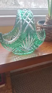 Irena Polen Kristall geschliffenes Glas grün geschliffen zu klarem Korb 9" TOP - Bild 1 von 6