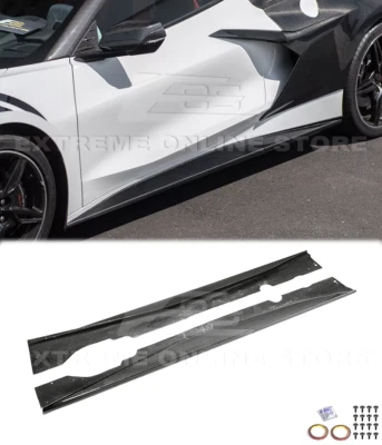 Par de faldones laterales de fibra de carbono para extensión estilo rendimiento Corvette C8 20-Up Foto 1 de 4