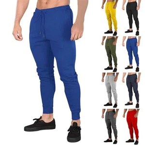 Men's Solid Pants Slim Casual Joggers Athletic Sweatpants with Pockets Trousers - Picture 1 of 48