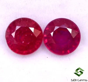 2.35 Cts Natural Ruby Round Cut Pair 6 mm Calibrated Faceted Loose Gemstones GF - Picture 1 of 4
