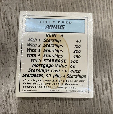 Tarjetas de dados y título de escritura Monopoly Star Trek Next Generation - nuevas selladas Foto 1 de 4