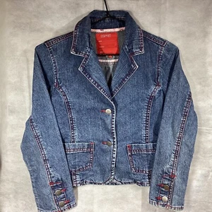 Esprit Denim Jacket Girls Size 10 Blue Pockets Red Stitching - Picture 1 of 7