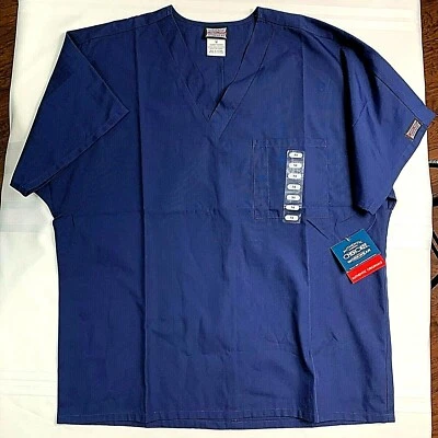 CHEROKEE~Authentic Scrubs work wear unisex fit short sleeve Scrub shirt Navy New - Image 1 of 4