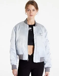 Womens XLarge Nike Air Pure Platinum Satin Bomber Jacket Silver DV4372-043 - Picture 1 of 7