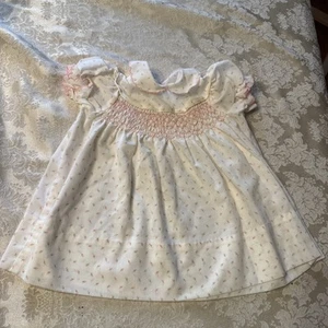 Vintage Polly Flinders Hand Smocked Dress 3-9 Months Pink Rosebuds - Picture 1 of 4