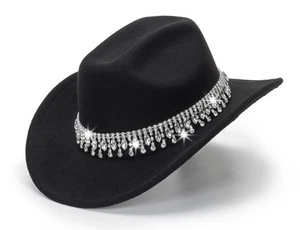Glitter Silver Black Cowboy Hats for Women - Western Sparkly Rhinestone Cowgi - Picture 1 of 7