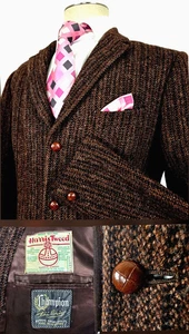 Vtg 60's Harris Tweed x Champion Clothing Wool Sport Coat Brown Striped 40R USA - Picture 1 of 11