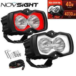 NOVSIGHT 4.5" LED Pod Work Flood Light Red&White DRL Jeep SUV Off Road Lamp 2pcs - Picture 1 of 22